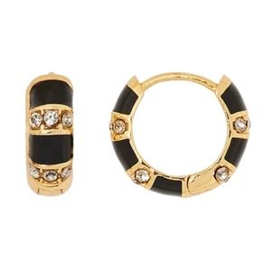 KATE SPADE • Black Rare Form Striped Huggies Hoop Earrings